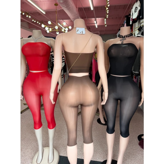 Strapless Tube Top Lingerie Midi Pant Set
