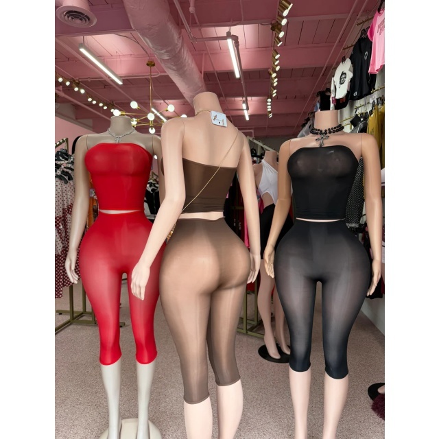 Strapless Tube Top Lingerie Midi Pant Set