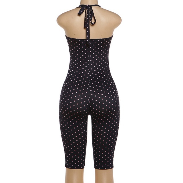 Dots Printed Halter Slim Fitted Romper