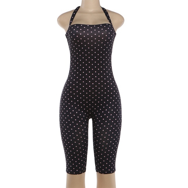 Dots Printed Halter Slim Fitted Romper