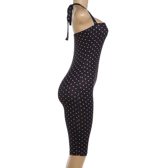 Dots Printed Halter Slim Fitted Romper