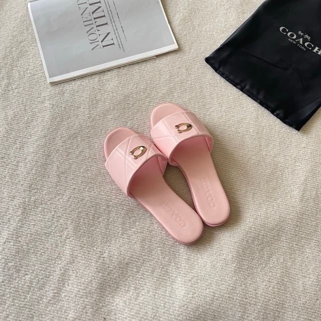 Metal Logo Leather Fashion Flat Slides