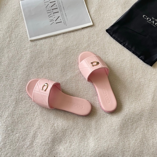 Metal Logo Leather Fashion Flat Slides