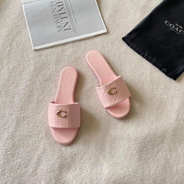 Metal Logo Leather Fashion Flat Slides