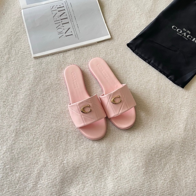 Metal Logo Leather Fashion Flat Slides