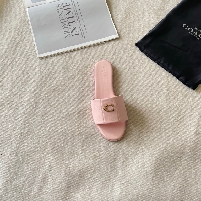 Metal Logo Leather Fashion Flat Slides