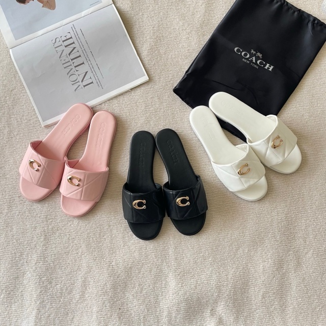Metal Logo Leather Fashion Flat Slides