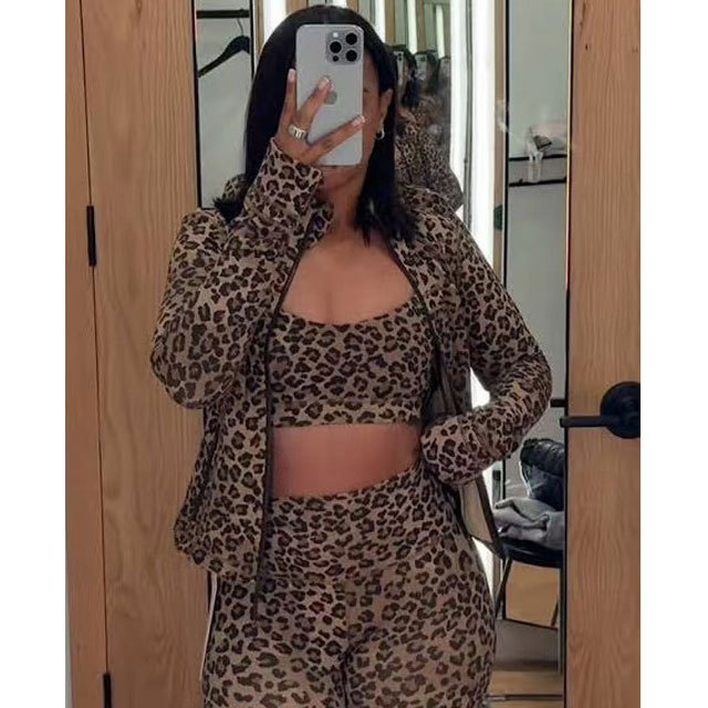 Leopard Print 3 Piece Yoga Tracksuit Set