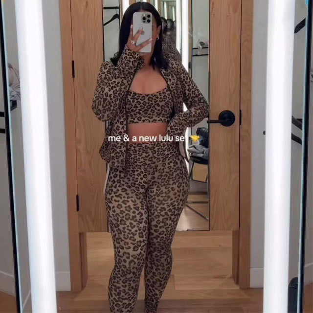Leopard Print 3 Piece Yoga Tracksuit Set