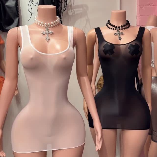 Sleeveless U Neckline See Through Lingerie Dress