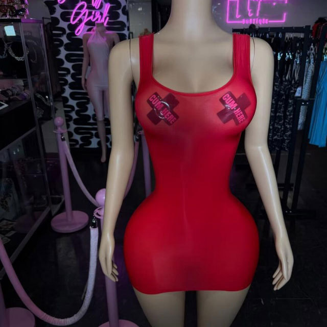 Sleeveless U Neckline See Through Lingerie Dress