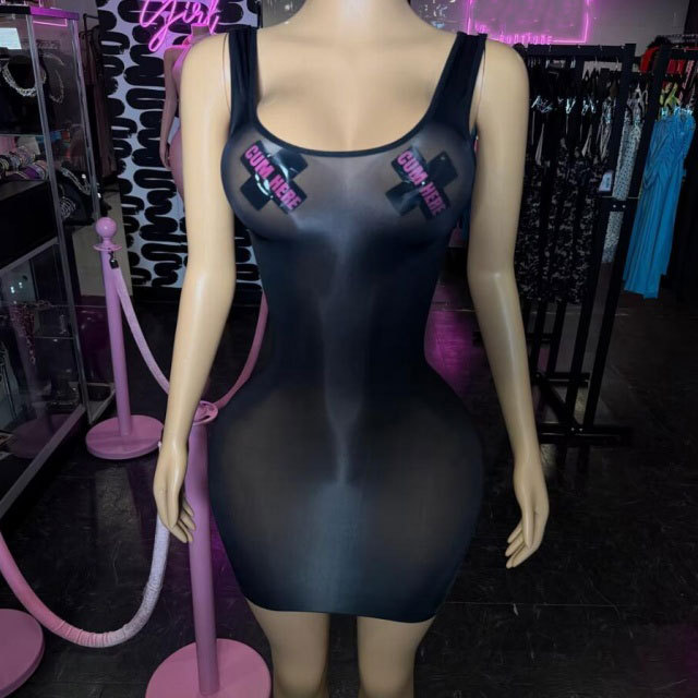 Sleeveless U Neckline See Through Lingerie Dress