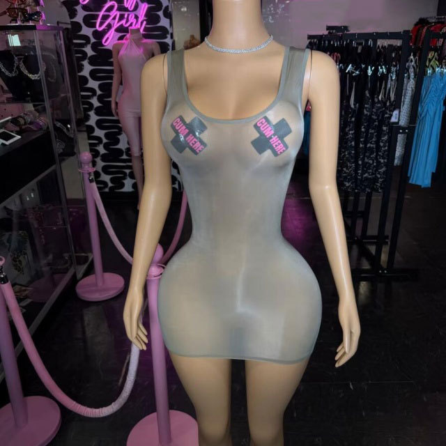 Sleeveless U Neckline See Through Lingerie Dress