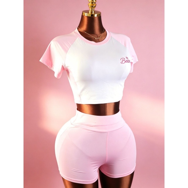 Colorblock Letters Printed Slim Fitted Short Set