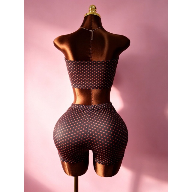 Dots Printed Tube Top Slim Fitted Short Set