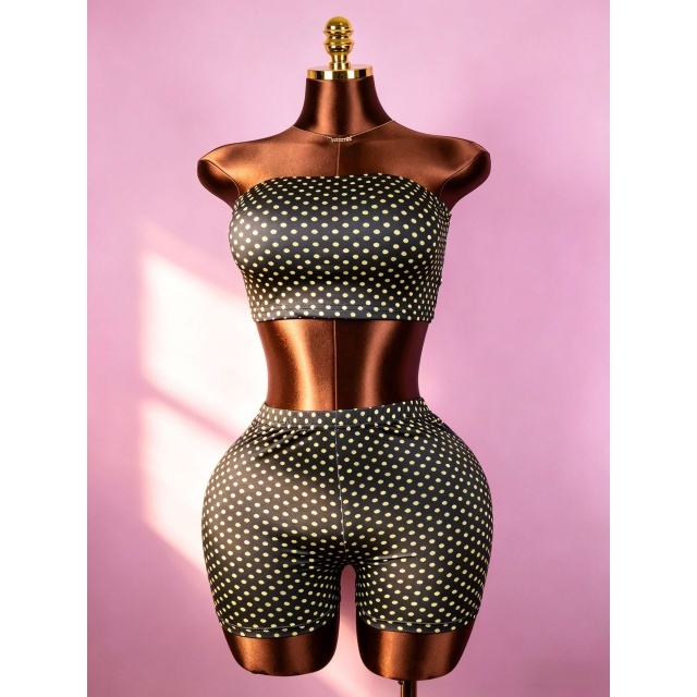 Dots Printed Tube Top Slim Fitted Short Set