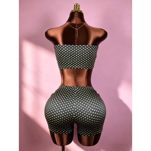 Dots Printed Tube Top Slim Fitted Short Set