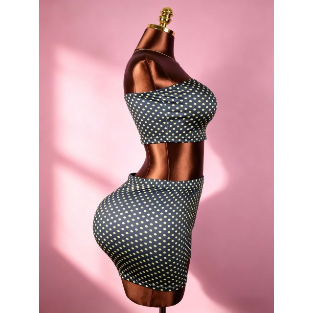 Dots Printed Tube Top Slim Fitted Short Set
