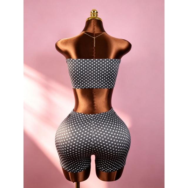 Dots Printed Tube Top Slim Fitted Short Set