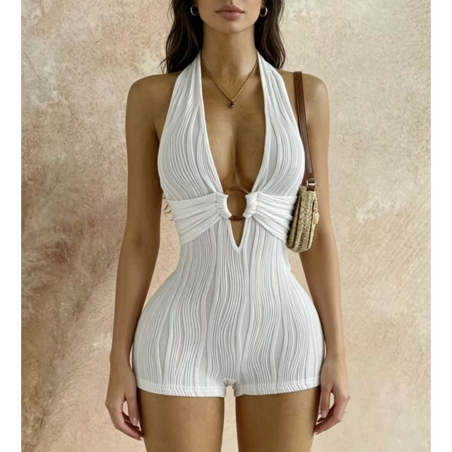 Halter Deep V Neck Slim Fitted Romper