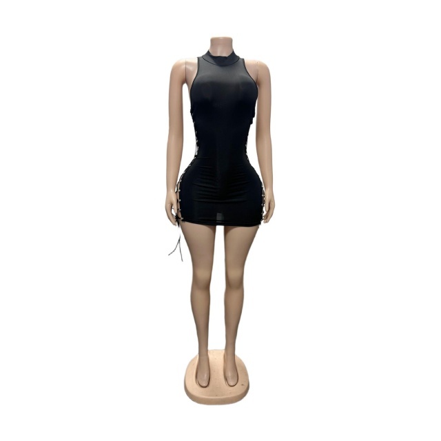 Hollow Out Laced-up Tight Mini Dress