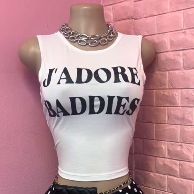 Letters Printed Sleeveless Cropped Top