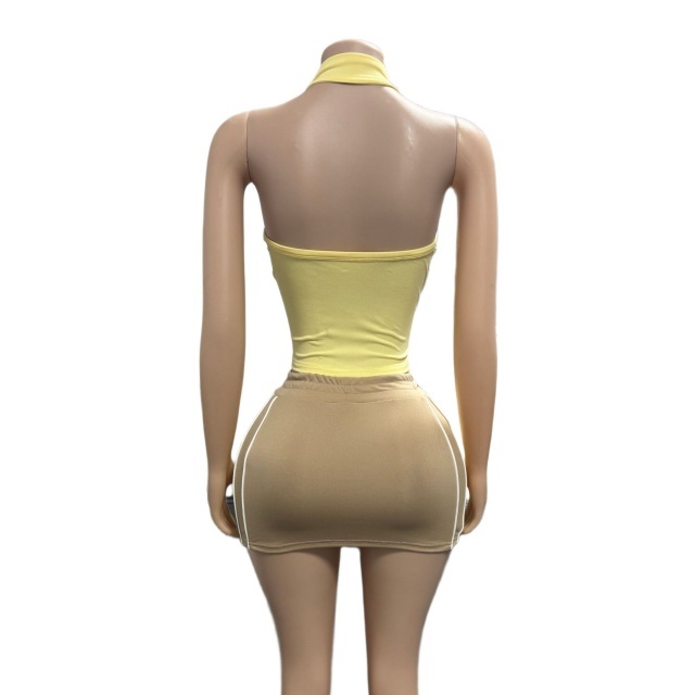 Colorblock Zipper Up Tank Top Mini Skirt Set