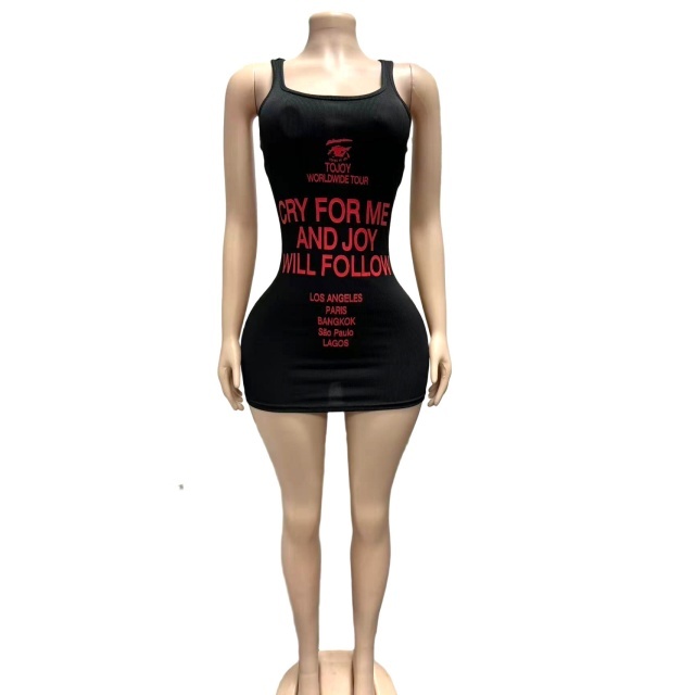 Letters Printed Slim Fit Tank Dress