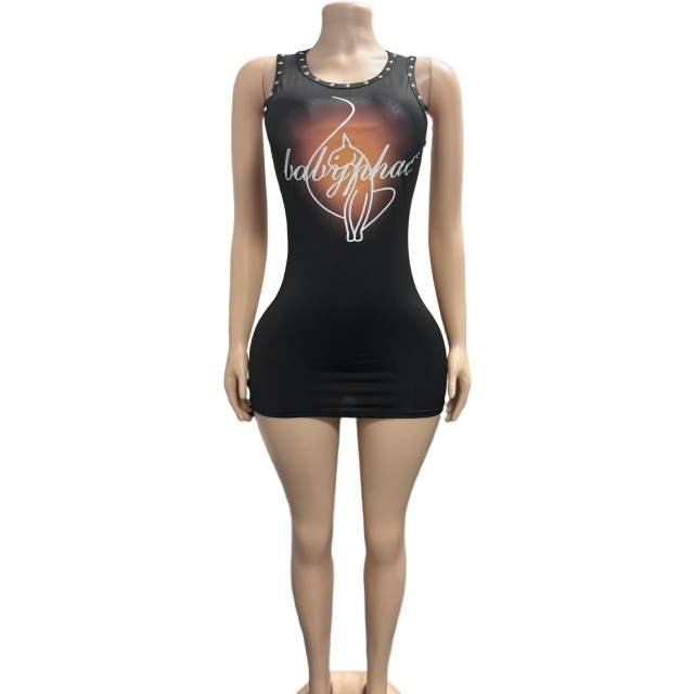 Printed Sleeveless Slim Fitted Mini Dress