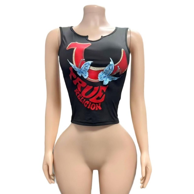 Rhinestoned Letters Sleeveless Tank Top