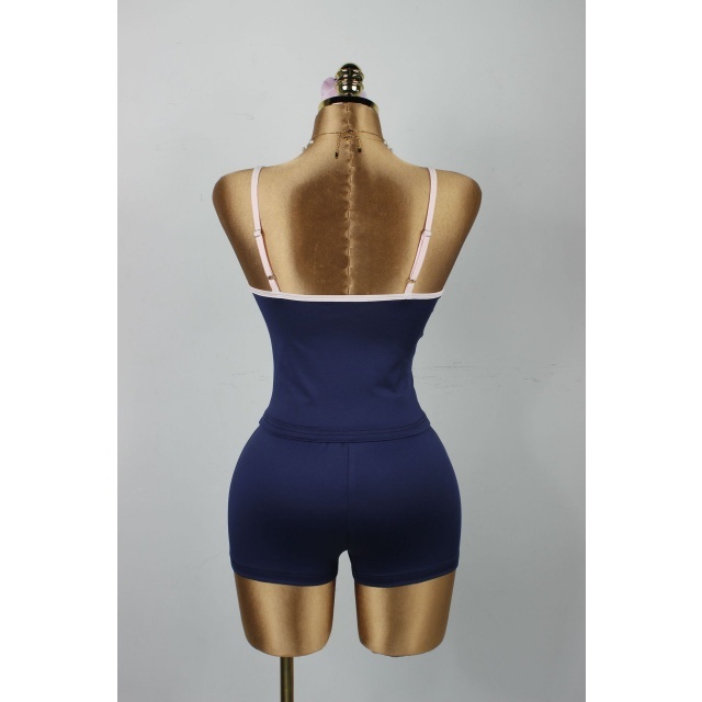 Contrast Color Cami Top Slim Fitted Short Set