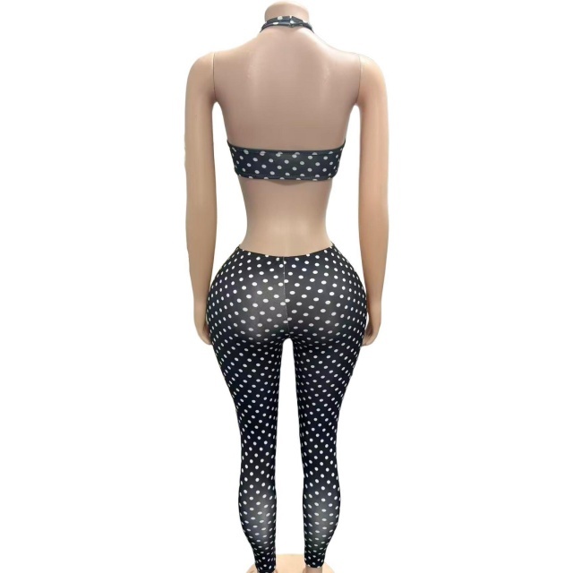 Dots Printed Cut Out Skinny Jumpsuit