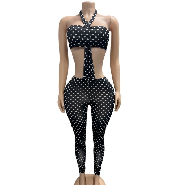 Dots Printed Cut Out Skinny Jumpsuit