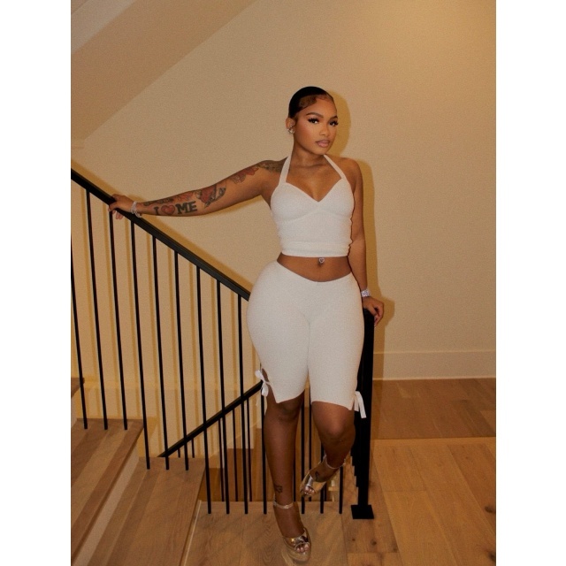 Halter Neck Crop Top Slim Fitted Cropped Pant Set