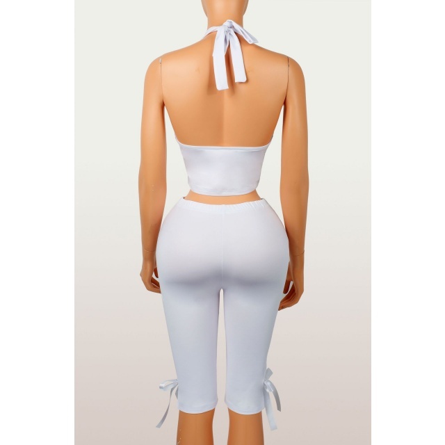 Halter Neck Crop Top Slim Fitted Cropped Pant Set