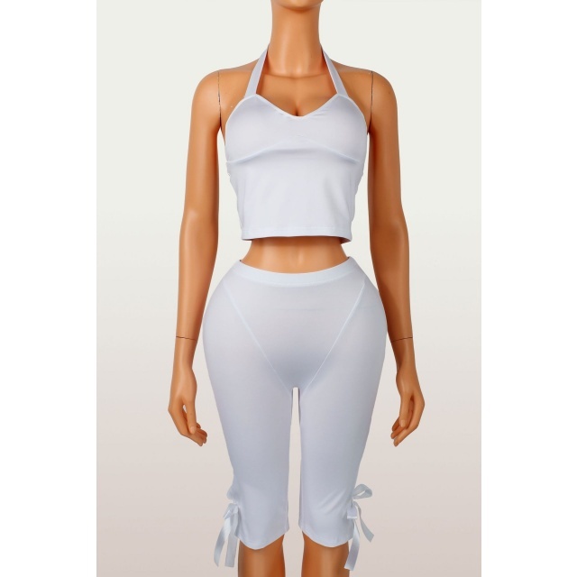 Halter Neck Crop Top Slim Fitted Cropped Pant Set