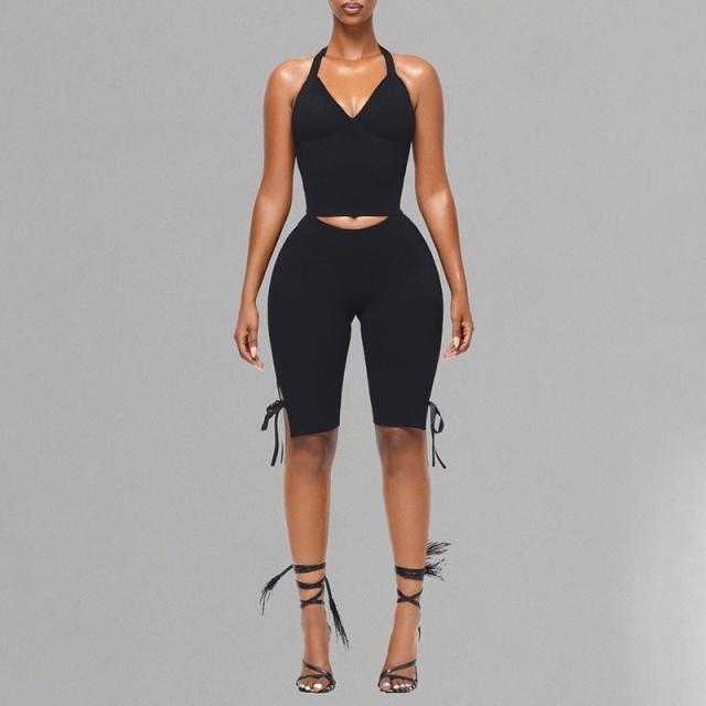 Halter Neck Crop Top Slim Fitted Cropped Pant Set