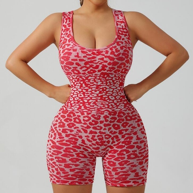 Leopard Printed Sports Yoga Fitted Romper