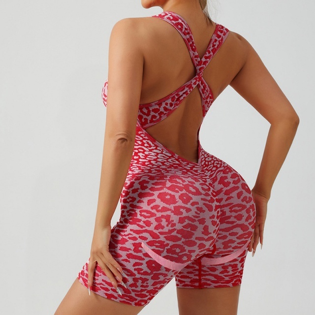 Leopard Printed Sports Yoga Fitted Romper