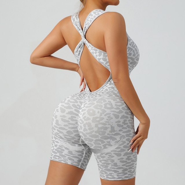 Leopard Printed Sports Yoga Fitted Romper