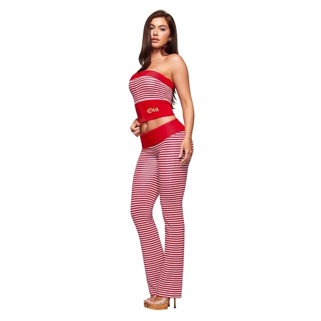 Off Shoulder Tube Top Striped Slim Fitted Pant Set