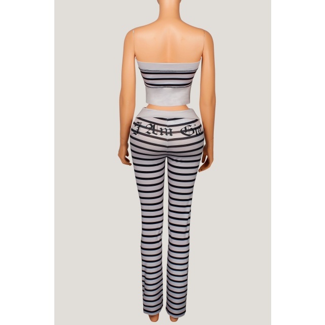 Off Shoulder Tube Top Striped Slim Fitted Pant Set