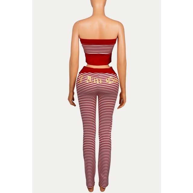 Off Shoulder Tube Top Striped Slim Fitted Pant Set