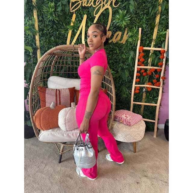 Solid Color Activewear Two Pieces Pant Set