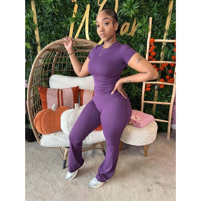 Solid Color Activewear Two Pieces Pant Set
