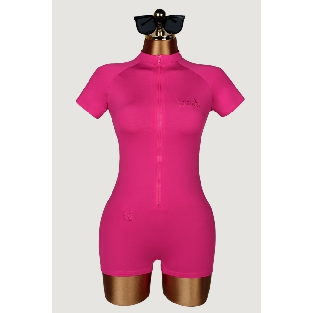 Zipper Up Short Sleeve Slim Fitted Romper