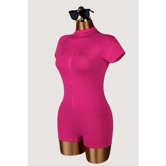 Zipper Up Short Sleeve Slim Fitted Romper