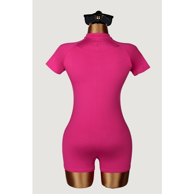 Zipper Up Short Sleeve Slim Fitted Romper