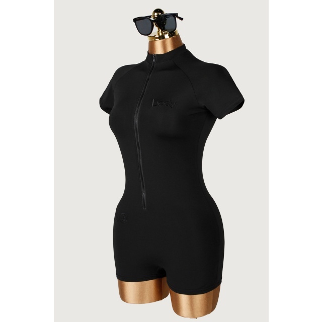 Zipper Up Short Sleeve Slim Fitted Romper