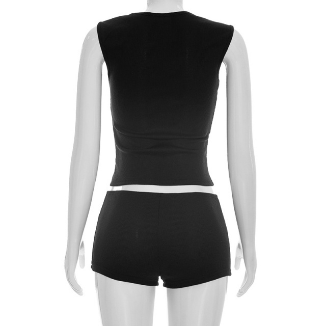Cut Out Sleeveless Top Slim Fitted Short Set